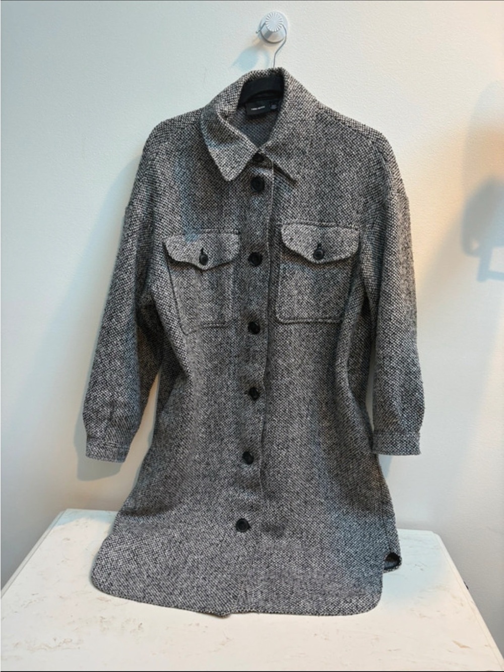 Oversized Salt and Pepper Tweed Button Up Jacket